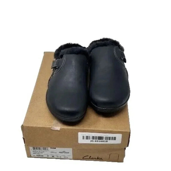 Clarks Roseville Clog Black Faux-Fur size 7 W - Picture 2 of 10